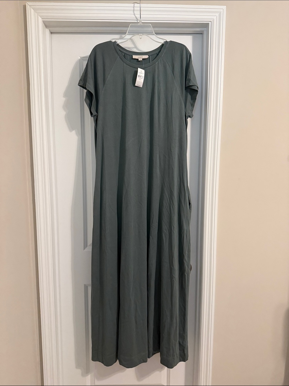 NWT Loft Relaxed Short-Sleeve Maxi Dress in Slate Green